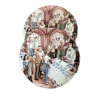 Vintage Set of 2 Brunelli Italy Party Scene Bar Scene Plates